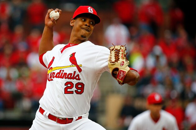 ST. LOUIS, MO - APRIL 5: Alex Reyes #29 of the St. Louis Cardinals delivers a pitch against the San Diego Padres in the seventh inning at Busch Stadium on April 5, 2019 in St. Louis, Missouri.  (Photo by Dilip Vishwanat/Getty Images)