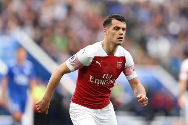LEICESTER, ENGLAND - APRIL 28: Granit Xhaka of Arsenal during the Premier League match between Leicester City and Arsenal FC at The King Power Stadium on April 28, 2019 in Leicester, United Kingdom. (Photo by James Williamson - AMA/Getty Images)