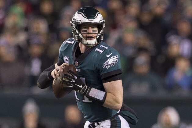 PHILADELPHIA, PA - DECEMBER 03: Carson Wentz #11 of the Philadelphia Eagles looks to pass the ball against the Washington Redskins at Lincoln Financial Field on December 3, 2018 in Philadelphia, Pennsylvania. (Photo by Mitchell Leff/Getty Images)