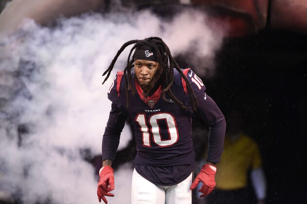 Houston Texans wide receiver DeAndre Hopkins (10) is introduced before an NFL football game Sunday, Dec. 9, 2018, in Houston. (AP Photo/Eric Christian Smith)