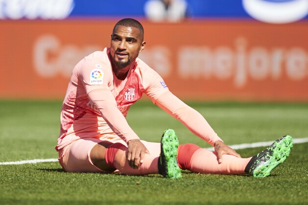 HUESCA, SPAIN - APRIL 13: Kevin-Prince Boateng of FC Barcelona reacts during the La Liga match between SD Huesca and FC Barcelona at Estadio El Alcoraz on April 13, 2019 in Huesca, Spain. (Photo by Juan Manuel Serrano Arce/Getty Images) HUESCA, SPAIN - APRIL 13: Kevin-Prince Boateng of FC Barcelona reacts during the La Liga match between SD Huesca and FC Barcelona at Estadio El Alcoraz on April 13, 2019 in Huesca, Spain. (Photo by Juan Manuel Serrano Arce/Getty Images)