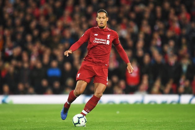 LIVERPOOL, ENGLAND - APRIL 26:  Virgil van Dijk of Liverpool in action during the Premier League match between Liverpool FC and Huddersfield Town at Anfield on April 26, 2019 in Liverpool, United Kingdom. (Photo by Michael Regan/Getty Images)