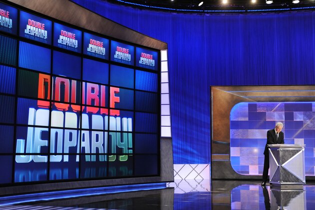 CULVER CITY, CA - APRIL 17:  Game show host Alex Trebek rehearses his lines on the set of the