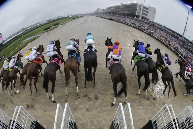 Horses leave the starting gate during the 144th running of the Kentucky Derby horse race at Churchill Downs Saturday, May 5, 2018, in Louisville, Ky. (AP Photo/John Minchillo)