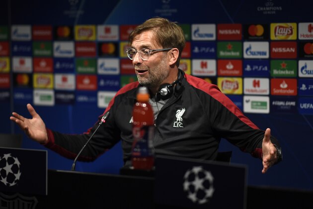 BARCELONA, SPAIN - APRIL 30:  Jurgen Klopp, Manager of Liverpool speaks during a Liverpool press conference ahead of their UEFA Champions League semi-final first leg match against FC Barcelona. On April 30, 2019 in Barcelona. (Photo by Alex Caparros/Getty Images)