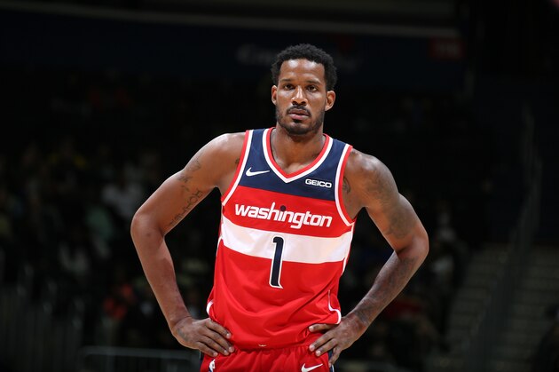 WASHINGTON, DC -  MARCH 13: Trevor Ariza #1 of the Washington Wizards looks on against the Orlando Magic  on March 13, 2019 at Capital One Arena in Washington, DC. NOTE TO USER: User expressly acknowledges and agrees that, by downloading and or using this Photograph, user is consenting to the terms and conditions of the Getty Images License Agreement. Mandatory Copyright Notice: Copyright 2019 NBAE (Photo by Stephen Gosling/NBAE via Getty Images)