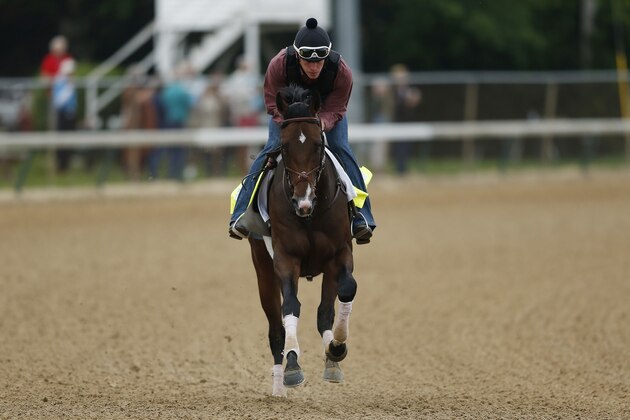 LOUISVILLE, KENTUCKY - APRIL 30: Omaha Beach trains on the track during morning workouts in preparation for the 145th running of the Kentucky Derby at Churchill Downs on April 30, 2019 in Louisville, Kentucky. (Photo by Michael Reaves/Getty Images)