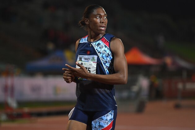 South African Olympic 800m champion Caster Semenya looks on after running the 1.500m senior women final at the ASA Senior Championships at Germiston Athletics stadium, in Germiston on the outskirts of Johannesburg, South Africa on April 26, 2019. (Photo by STRINGER / AFP)        (Photo credit should read STRINGER/AFP/Getty Images)