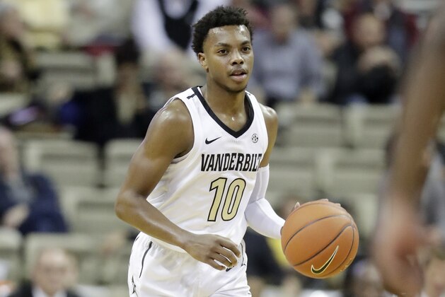Vanderbilt guard Darius Garland plays against Alcorn State in the first half of an NCAA college basketball game Friday, Nov. 16, 2018, in Nashville, Tenn. (AP Photo/Mark Humphrey)