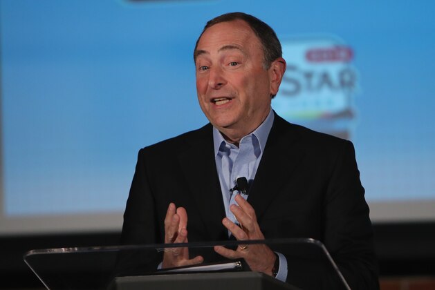 SAN JOSE, CALIFORNIA - JANUARY 25: NHL Commissioner Gary Bettman speaks during a press conference during the NHL All Star Week at the McEnery Convention Center on January 25, 2019 in San Jose, California. (Photo by Bruce Bennett/Getty Images)