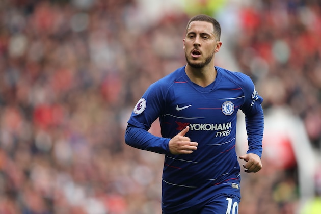 MANCHESTER, ENGLAND - APRIL 28: Eden Hazard  of Chelsea during the Premier League match between Manchester United and Chelsea FC at Old Trafford on April 28, 2019 in Manchester, United Kingdom. (Photo by Matthew Ashton - AMA/Getty Images)