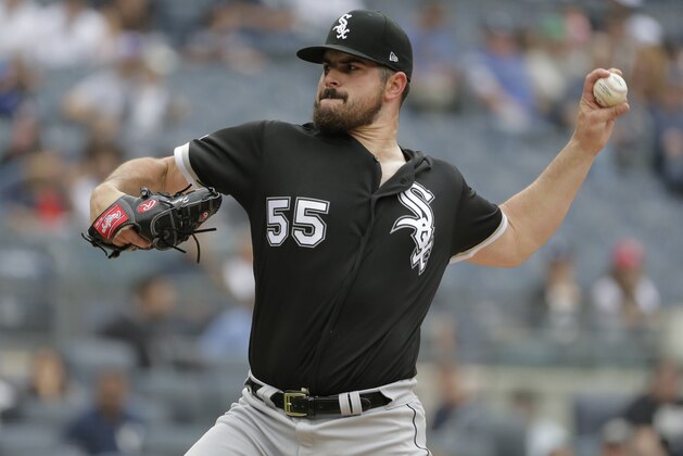 Chicago White Sox starting pitcher Carlos Rodon throws during the second inning of a baseball game against the New York Yankees at Yankee Stadium, Sunday, April 14, 2019, in New York. (AP Photo/Seth Wenig)