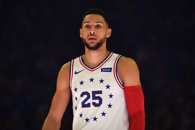 PHILADELPHIA, PA - MAY 2: Ben Simmons #25 of the Philadelphia 76ers looks on during a game against the Toronto Raptors during Game Three of the Eastern Conference Semifinals on May 2, 2019 at the Wells Fargo Center in Philadelphia, Pennsylvania NOTE TO USER: User expressly acknowledges and agrees that, by downloading and/or using this Photograph, user is consenting to the terms and conditions of the Getty Images License Agreement. Mandatory Copyright Notice: Copyright 2019 NBAE (Photo by Jesse D. Garrabrant/NBAE via Getty Images)