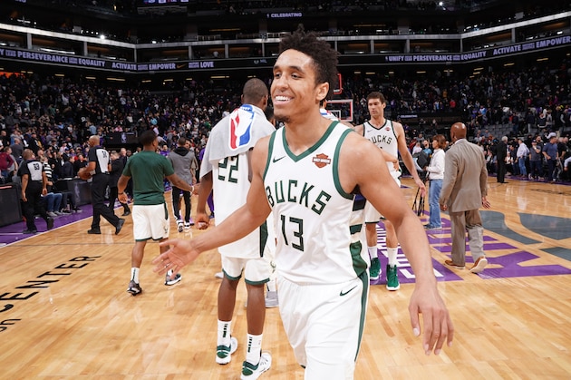 SACRAMENTO, CA - FEBRUARY 27: Malcolm Brogdon #13 of the Milwaukee Bucks smiles after defeating the Sacramento Kings on February 27, 2019 at Golden 1 Center in Sacramento, California. NOTE TO USER: User expressly acknowledges and agrees that, by downloading and or using this photograph, User is consenting to the terms and conditions of the Getty Images Agreement. Mandatory Copyright Notice: Copyright 2019 NBAE (Photo by Rocky Widner/NBAE via Getty Images) SACRAMENTO, CA - FEBRUARY 27: Malcolm Brogdon #13 of the Milwaukee Bucks smiles after defeating the Sacramento Kings on February 27, 2019 at Golden 1 Center in Sacramento, California. NOTE TO USER: User expressly acknowledges and agrees that, by downloading and or using this photograph, User is consenting to the terms and conditions of the Getty Images Agreement. Mandatory Copyright Notice: Copyright 2019 NBAE (Photo by Rocky Widner/NBAE via Getty Images)