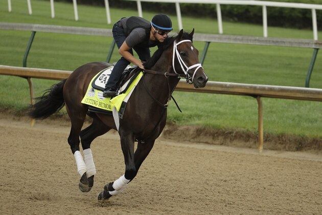 Kentucky Derby entrant Cutting Humor runs during a workout at Churchill Downs Thursday, May 2, 2019, in Louisville, Ky. The 145th running of the Kentucky Derby is scheduled for Saturday, May 4. (AP Photo/Charlie Riedel)