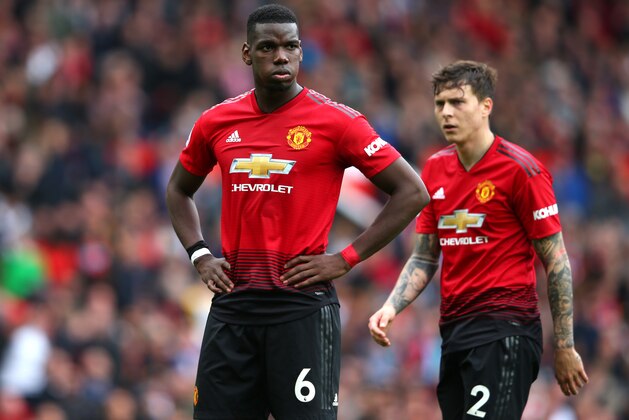 MANCHESTER, ENGLAND - APRIL 28: Paul Pogba of Manchester United reacts  during the Premier League match between Manchester United and Chelsea FC at Old Trafford on April 28, 2019 in Manchester, United Kingdom. (Photo by Alex Livesey/Getty Images)