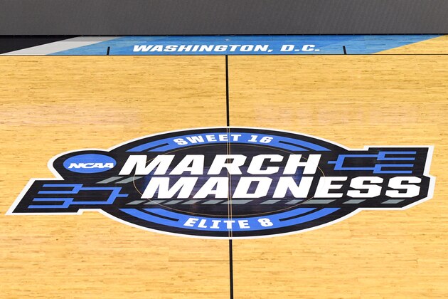 WASHINGTON, DC - MARCH 29: NCAA March Madness logo on the floor before the East Regional game of the 2019 NCAA Men's Basketball Tournament between the LSU Tigers and the Michigan State Spartans at Capital One Arena on March 29, 2019 in Washington, DC.  (Photo by Mitchell Layton/Getty Images)