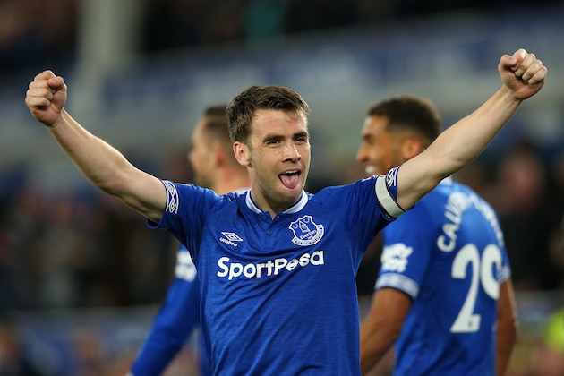 LIVERPOOL, ENGLAND - MAY 03: Seamus Coleman of Everton celebrates after scoring his team's second goal during the Premier League match between Everton FC and Burnley FC at Goodison Park on May 03, 2019 in Liverpool, United Kingdom. (Photo by Alex Livesey/Getty Images)