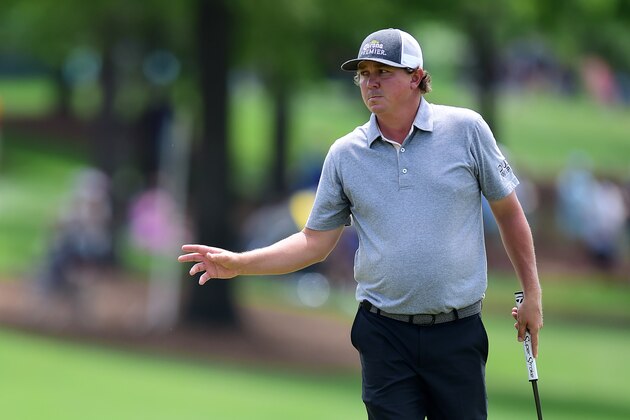 CHARLOTTE, NORTH CAROLINA - MAY 03: Jason Dufner reacts following his par putt on the 18th green during the second round of the 2019 Wells Fargo Championship at Quail Hollow Club on May 03, 2019 in Charlotte, North Carolina. (Photo by Jared C. Tilton/Getty Images)