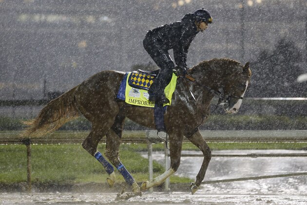 LOUISVILLE, KENTUCKY - MAY 03: Improbable trains on the track during morning workouts in preparation for the 145th running of the Kentucky Derby at Churchill Downs on May 3, 2019 in Louisville, Kentucky. (Photo by Michael Reaves/Getty Images)