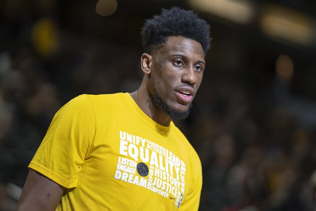 INDIANAPOLIS, IN - FEBRUARY 09: Thaddeus Young #21 of the Indiana Pacers is seen before the game against the Cleveland Cavaliers at Bankers Life Fieldhouse on February 9, 2019 in Indianapolis, Indiana. NOTE TO USER: User expressly acknowledges and agrees that, by downloading and or using this photograph, User is consenting to the terms and conditions of the Getty Images License Agreement. (Photo by Michael Hickey/Getty Images)
