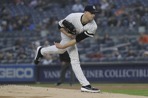 New York Yankees' James Paxton delivers a pitch during the first inning of a baseball game against the Minnesota Twins Friday, May 3, 2019, in New York. (AP Photo/Frank Franklin II)