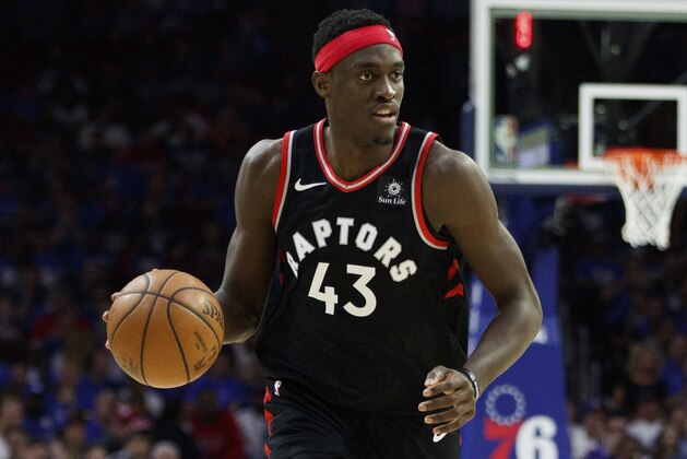 Toronto Raptors' Pascal Siakam in action during the first half of Game 3 of a second-round NBA basketball playoff series against the Philadelphia 76ers, Thursday, May 2, 2019, in Philadelphia. 76ers won 116-95. (AP Photo/Chris Szagola)