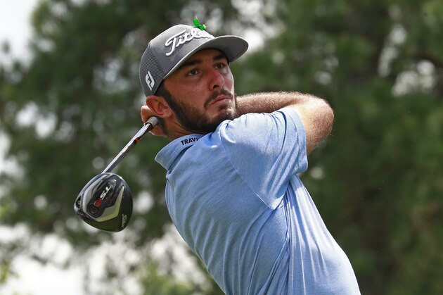 Max Homa watches his tee shot on the third hole during the third round of the Wells Fargo Championship golf tournament at Quail Hollow Club in Charlotte, N.C., Saturday, May 4, 2019. (AP Photo/Jason E. Miczek)