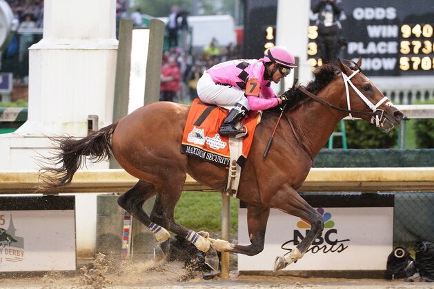 Luis Saez rides Maximum Security to victory during the 145th running of the Kentucky Derby horse race at Churchill Downs Saturday, May 4, 2019, in Louisville, Ky. (AP Photo/Morry Gash)