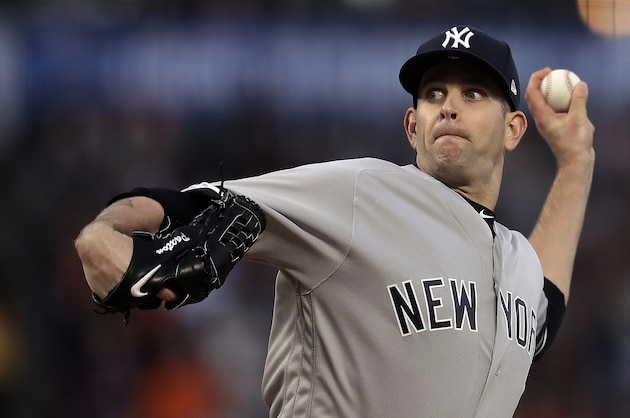 New York Yankees pitcher James Paxton works against the San Francisco Giants in the first inning of a baseball game Friday, April 26, 2019, in San Francisco. (AP Photo/Ben Margot)