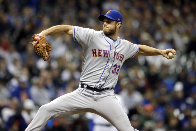 New York Mets' Steven Matz pitches during the first inning of a baseball game against the Milwaukee Brewers on Friday, May 3, 2019, in Milwaukee. (AP Photo/Aaron Gash)