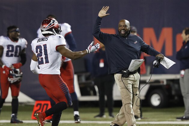 MEMPHIS, TENNESSEE - MARCH 24: Terrell Bonds #21 of the Memphis Express celebrates his touchdown during the third quarter of their Alliance of American Football game at Liberty Bowl Memorial Stadium on March 24, 2019 in Memphis, Tennessee. (Photo by Joe Robbins/AAF/Getty Images)