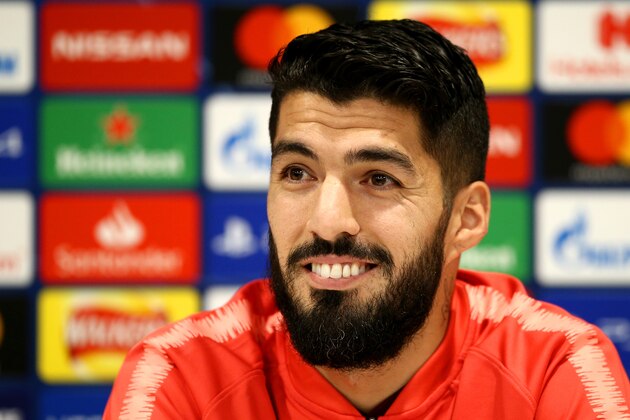 LIVERPOOL, ENGLAND - MAY 06: Luis Suarez of Barcelona speaks to the media during the Barcelona press conference on the eve of the UEFA Champions League Semi Final second leg match between Liverpool and Barcelona at Anfield on May 06, 2019 in Liverpool, England. (Photo by Jan Kruger/Getty Images)