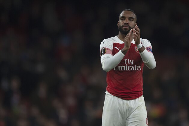 LONDON, ENGLAND - MAY 02: Alexandre Lacazette of FC Arsenal gestures during the UEFA Europa League Semi Final First Leg match between Arsenal and Valencia at Emirates Stadium on May 2, 2019 in London, England. (Photo by TF-Images/Getty Images)