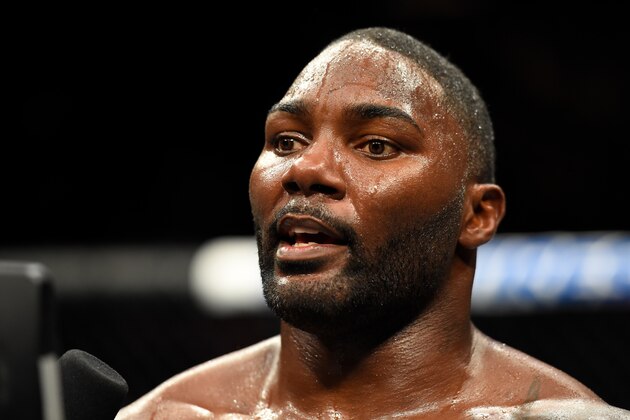 BUFFALO, NY - APRIL 08:  Anthony Johnson announces his retirement after his defeat to Daniel Cormier in their UFC light heavyweight championship bout during the UFC 210 event at KeyBank Center on April 8, 2017 in Buffalo, New York.  (Photo by Josh Hedges/Zuffa LLC/Zuffa LLC via Getty Images)