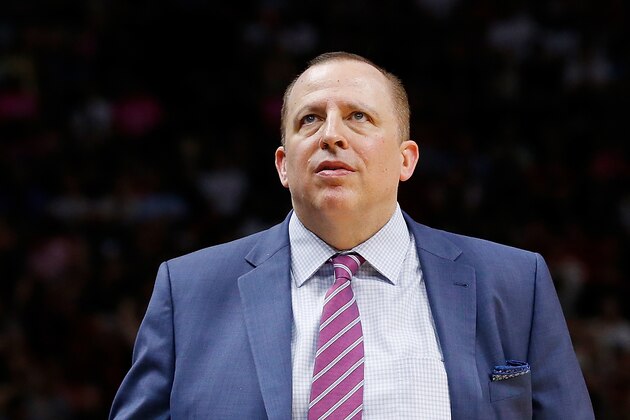MIAMI, FL - DECEMBER 30:  Head coach Tom Thibodeau of the Minnesota Timberwolves looks on against the Miami Heat at American Airlines Arena on December 30, 2018 in Miami, Florida. NOTE TO USER: User expressly acknowledges and agrees that, by downloading and or using this photograph, User is consenting to the terms and conditions of the Getty Images License Agreement.  (Photo by Michael Reaves/Getty Images)