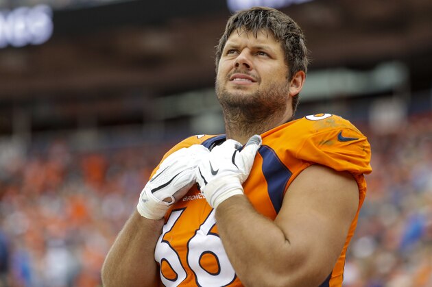 Denver Broncos offensive tackle Jared Veldheer (66) looks on against the Seattle Seahawks during the second half of an NFL football game Sunday, Sept. 9, 2018, in Denver. (AP Photo/Jack Dempsey)