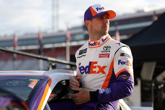 BRISTOL, TN - APRIL 06:  Denny Hamlin, driver of the #11 FedEx Freight Toyota, prepares to drive during practice for the Monster Energy NASCAR Cup Series Food City 500 at Bristol Motor Speedway on April 6, 2019 in Bristol, Tennessee.  (Photo by Chris Graythen/Getty Images)
