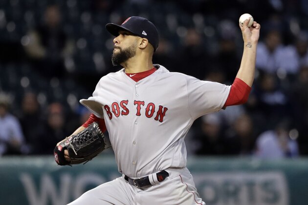 Boston Red Sox starting pitcher David Price throws to a Chicago White Sox batter during the first inning of a baseball game in Chicago, Thursday, May 2, 2019. (AP Photo/Nam Y. Huh)
