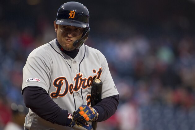 PHILADELPHIA, PA - MAY 01: Miguel Cabrera #24 of the Detroit Tigers looks on against the Philadelphia Phillies at Citizens Bank Park on May 1, 2019 in Philadelphia, Pennsylvania. (Photo by Mitchell Leff/Getty Images)