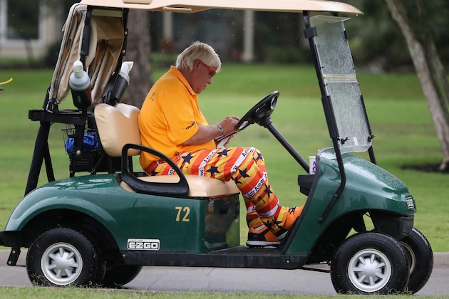 THE WOODLANDS, TX - MAY 03:  John Daly looks at his scorecard on the second hole during round one of the Insperity Invitational at The Woodlands Country Club on May 03, 2019 in The Woodlands, Texas. (Photo by Christian Petersen/Getty Images)