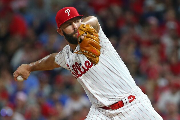PHILADELPHIA, PA - MAY 04: Pitcher Jake Arrieta #49 of the Philadelphia Phillies in action during a game against the Washington Nationals at Citizens Bank Park on May 4, 2019 in Philadelphia, Pennsylvania. (Photo by Rich Schultz/Getty Images)