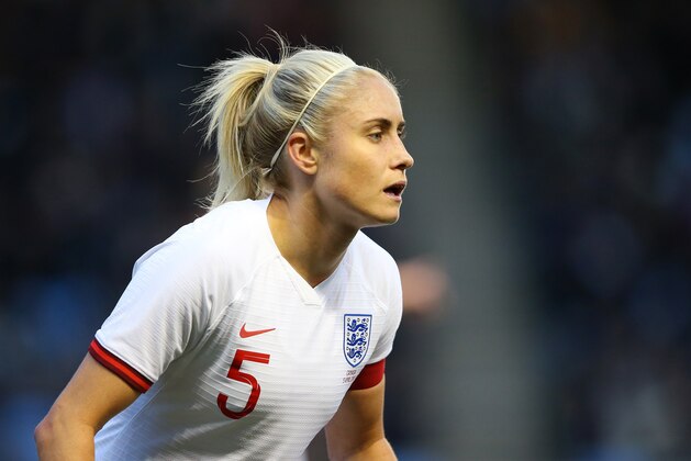 MANCHESTER, ENGLAND - APRIL 05: Steph Houghton of England Women looks on during the International Friendly between England Women and Canada Women at The Academy Stadium on April 05, 2019 in Manchester, England. (Photo by Alex Livesey - Danehouse/Getty Images)