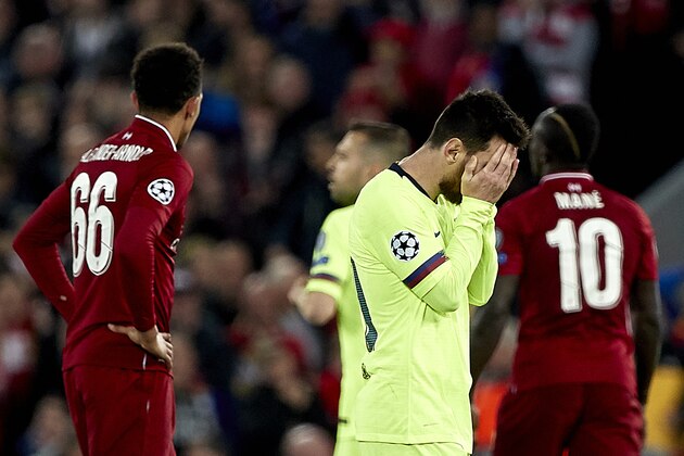 LIVERPOOL, ENGLAND - MAY 07: Lionel Messi of FC Barcelona reacts during the UEFA Champions League Semi Final second leg match between Liverpool and Barcelona at Anfield on May 07, 2019 in Liverpool, England. (Photo by Quality Sport Images/Getty Images)