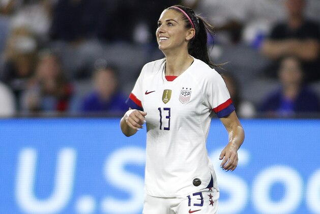 LOS ANGELES, CALIFORNIA - APRIL 07: Forward Alex Morgan of the United States Women's National Team looks on during the game against Belgium at Banc of California Stadium on April 07, 2019 in Los Angeles, California. This was the seventh