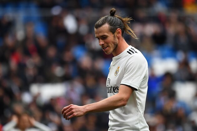 Real Madrid's Welsh forward Gareth Bale reacts during the Spanish League football match between Real Madrid and Athletic Bilbao at the Santiago Bernabeu Stadium in Madrid on April 21, 2019. (Photo by GABRIEL BOUYS / AFP)        (Photo credit should read GABRIEL BOUYS/AFP/Getty Images)