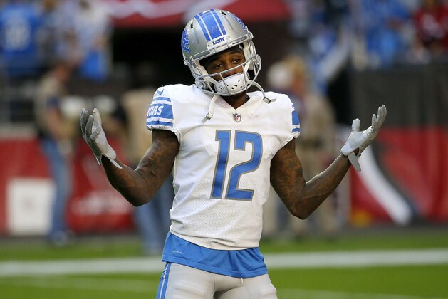 Detroit Lions wide receiver Bruce Ellington (12) warms up prior to an NFL football game against the Arizona Cardinals, Sunday, Dec. 9, 2018, in Glendale, Ariz. (AP Photo/Rick Scuteri)