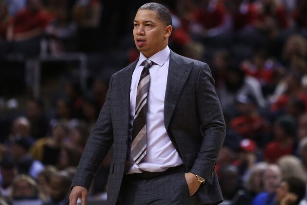 TORONTO, ON - OCTOBER 17:  Head Coach Tyronn Lue of the Cleveland Cavaliers looks on in the second half of the NBA season opener against the Toronto Raptors at Scotiabank Arena on October 17, 2018 in Toronto, Canada.  NOTE TO USER: User expressly acknowledges and agrees that, by downloading and or using this photograph, User is consenting to the terms and conditions of the Getty Images License Agreement.  (Photo by Vaughn Ridley/Getty Images)