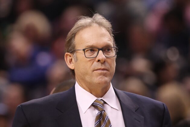 TORONTO, ON - NOVEMBER 12: Associate head coach Kurt Rambis of the New York Knicks during NBA game action against the Toronto Raptors at Air Canada Centre on November 12, 2016 in Toronto, Canada. NOTE TO USER: User expressly acknowledges and agrees that, by downloading and or using this photograph, User is consenting to the terms and conditions of the Getty Images License Agreement.