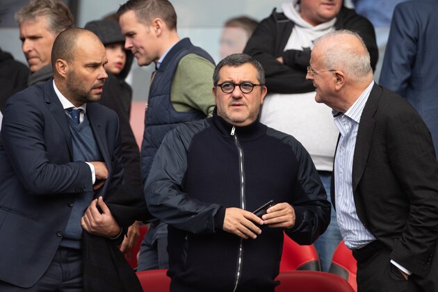 technical director Gerard Nijkamp, Carmine Mino Raiola, chairman Adriaan Visser during the Dutch Eredivisie match between Feyenoord Rotterdam and PEC Zwolle at the Kuip on October 21, 2018 in Rotterdam, The Netherlands(Photo by VI Images via Getty Images)